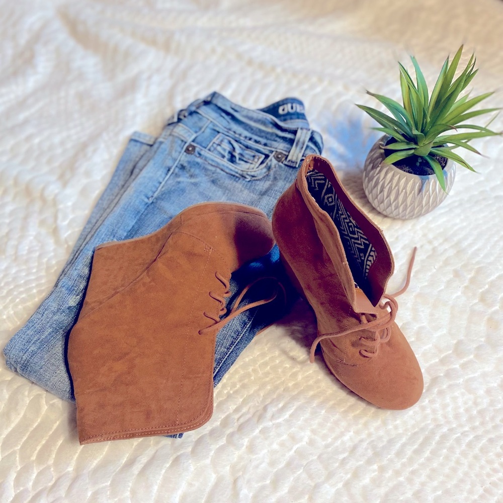 Charlotte Russe lace up wedge booties.